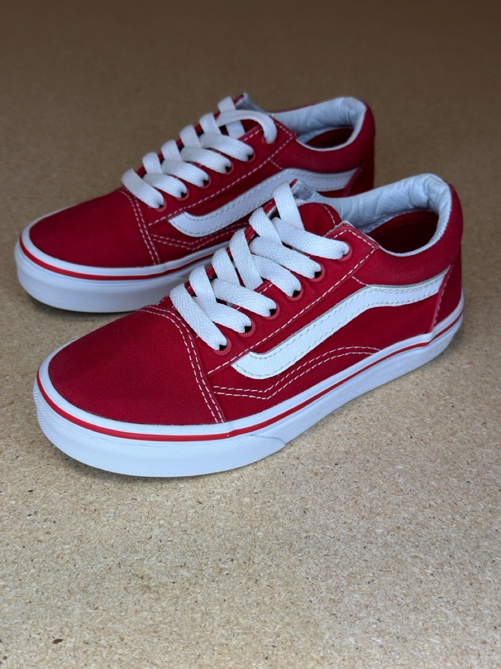 Vans Ward Kids 1Y Racing Red White Canvas Low Top Skate Sneakers